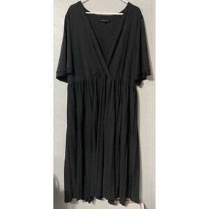 Eloquii Womens Size 22 Black V-Neck Stretch Knit Flutter Sleeve Pleated Dress